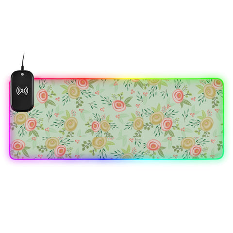 Beautiful Roses Red Yellow Wireless Charging Mouse Pad for Mobile Phone Extra Large Gaming Mousepad with 13 Lighting Modes Extended Desk Mat for MacBook PC Laptop Desk Office Home Gaming