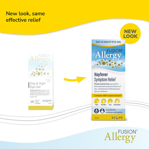 Fusion Allergy Day & Night Eye Gel with 100% Natural Ectoin - Drug Free Around The Clock Treatment and Prevention of Hay Fever Symptoms, Dry, Irritated and Inflamed Eyes (10ml - 220-250 doses)