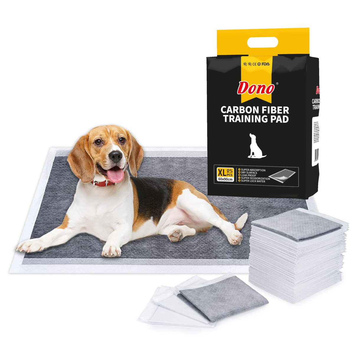 Dono Pet Training Pads Carbon Puppy Pee Wee Toilet Trainer Pads Super Absorbent Deodorizing Heavy Duty Dog Pads 25PCS
