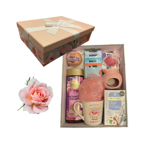 'Time For You' Pamper Gift Box. Wax Burner, Wax Melts, Tea Lights, Bath Soak, Bath Bomb, Body Puff, Calm Tea Bags, Mug and 8 Facial Masks. Mum, Mother, Nan, Sister, Friend. Mothers Day/Birthday.