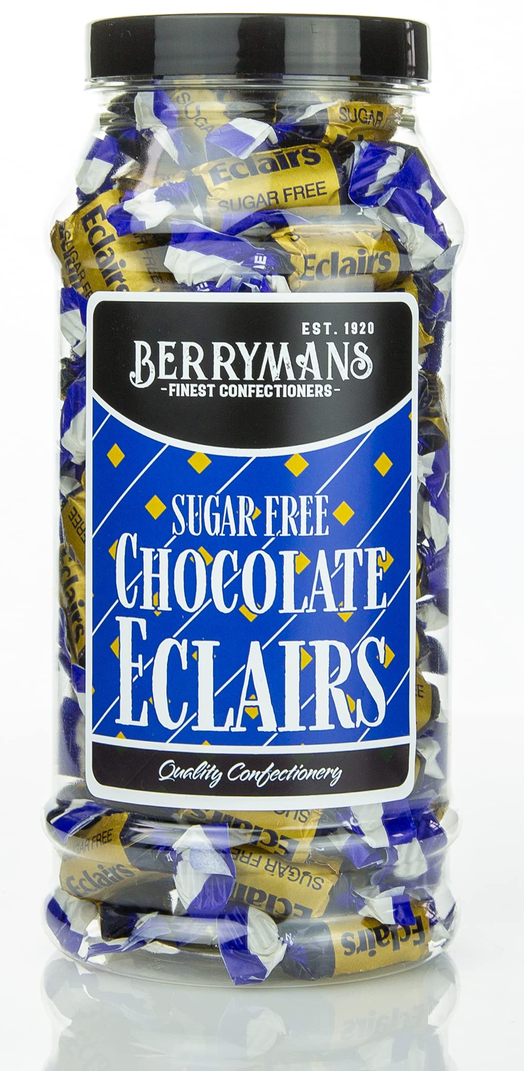 Original Sugar Free Chocolate Eclairs Retro Sweets Gift Jar by Berrymans Sweet Shop - Classic Sweets, Traditional Taste.