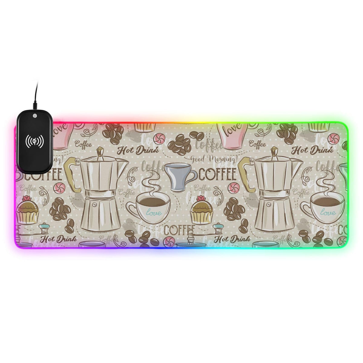 Coffee Maker Wireless Charging Mouse Pad for Mobile Phone Extra Large Gaming Mousepad with 13 Lighting Modes Extended Desk Mat for Gaming MacBook PC Laptop Desk Home Office