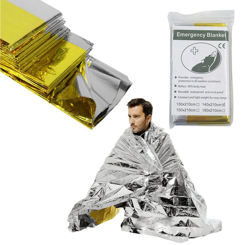 iJiZuo Emergency Thermal Blankets, 210x 160cm, Large Multi-Purpose Insulated Foil Emergency Blankets, Reflective & Thermal Safety, Emergency Foil Camping Blanket Hiking First Aid, Gold/Silver