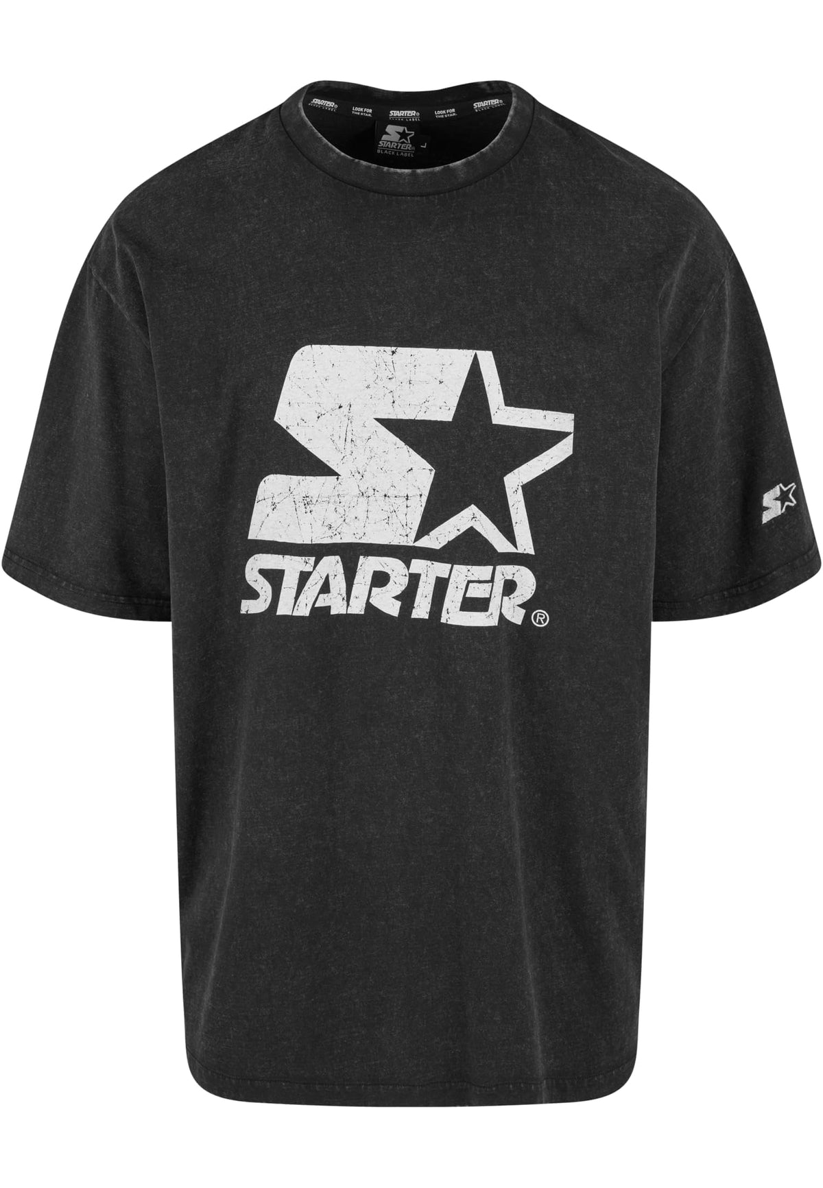 STARTER BLACK LABEL Men's St402-starter Logo Oversize Tee T-Shirt, Black Acid Washed, XL