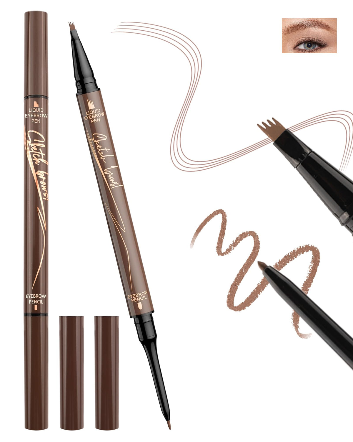 Microblading Eyebrow Pen,Brown 2-in-1Dual-Ended Eyebrow Pencil with 4Prong Micro-Fork-Tip Applicator&Ultra Fine Retractable Waterproof Brow Pencil,Liquid Long-lasting Eyebrow Filler Makeup for Women-2