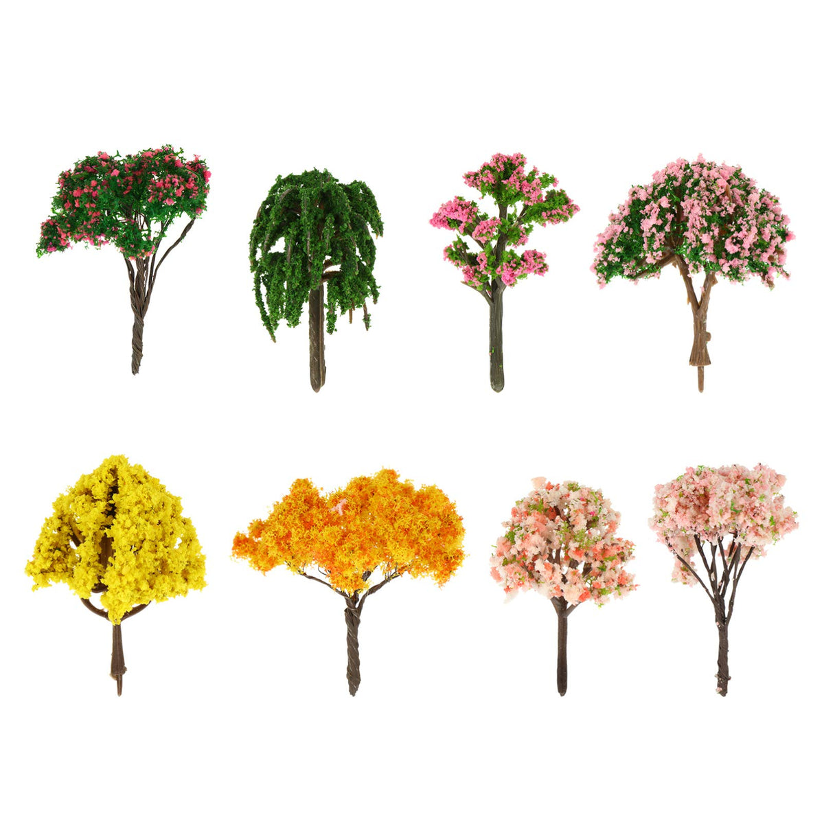 NUOBESTY 8Pcs Simulation tree ornaments model train bush trees miniature train ornament decorative miniature tree miniature mini plants Plastic Miniature Cherry Trees bonsai tree mix