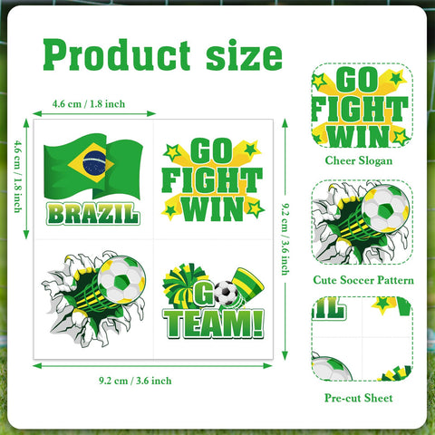 HOWAF 60pcs Brazil Soccer Temporary Tattoos for America Tournament 2024 Soccer Match Decoration, Brazil Flag Face Tattoos Stickers for America 2024 Soccer Match Soccer Fans Group Events Supplies