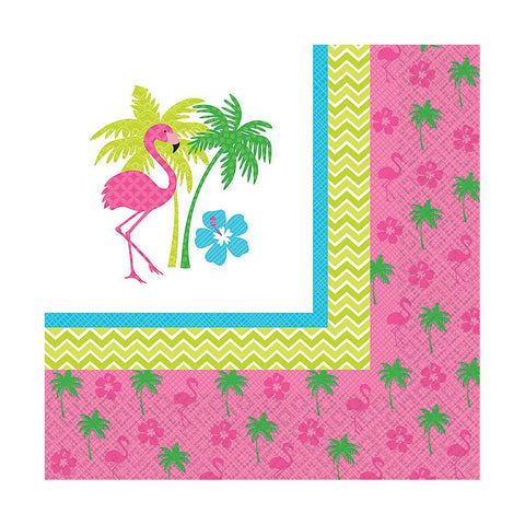 Amscan Sun-Sational Summer Luau Party Flamingo Fun Luncheon Napkins (16 Pack), Multi Color, 6.5 x 6.5