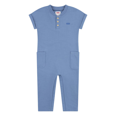 Levi's Baby Boys' LVN SS Henley Coverall 6EK126, Coronet Blue, 12 Months