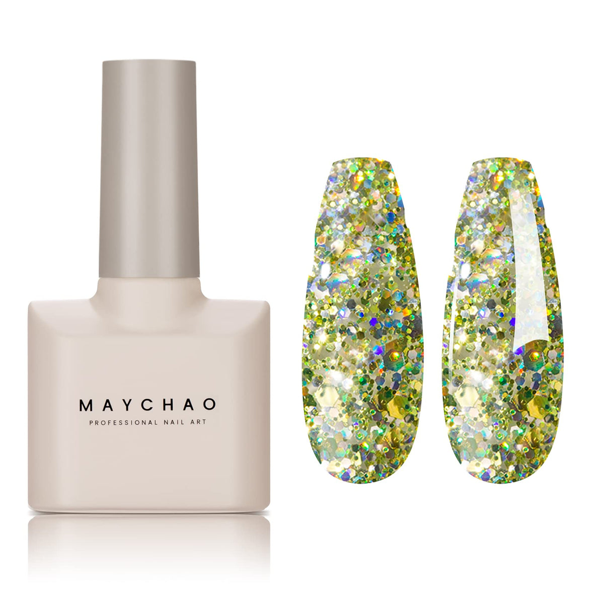 MAYCHAO Glitter Gel Nail Polish, 15ML Green Glitte Gel Nail Polish, Soak Off UV LED Nail Gel Polish Nail Art Starter Manicure Salon DIY at Home, 0.5 OZ
