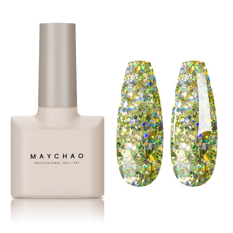 MAYCHAO Glitter Gel Nail Polish, 15ML Green Glitte Gel Nail Polish, Soak Off UV LED Nail Gel Polish Nail Art Starter Manicure Salon DIY at Home, 0.5 OZ