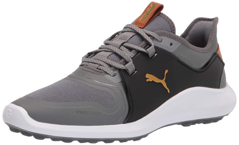 PUMA Men's Ignite Fasten8 Golf Shoe, Quiet Shade-Gold Black, 9 Wide