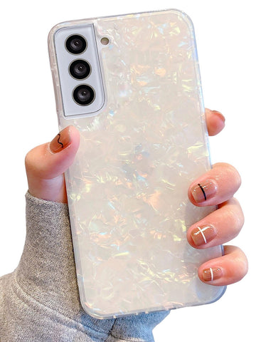 J.west Galaxy S22 Case 5G 6.1-inch, Luxury Sparkle Glitter Translucent Clear Colorful Opal Pearly Thinfoil Design Shiny Print Soft Silicone Cover for Women Girls Slim TPU Protective Phone Case