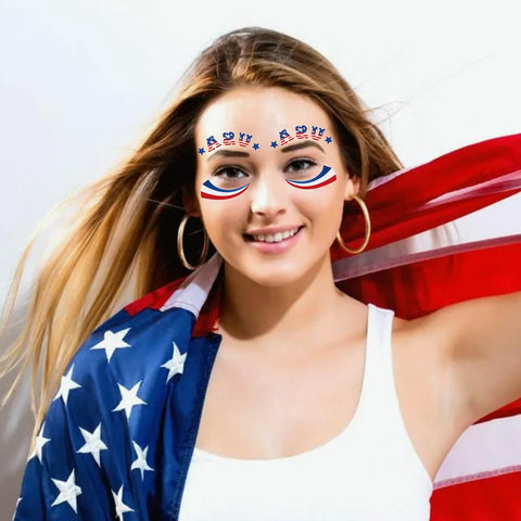 10 Sheets 4th of July Face Temporary Tattoos Sticker Independence Day Tattoo for Men Women Red White and Blue USA Flag Party Supplies for Memorial Day & Labor Day Patriotic Eyes Stickers Decorations