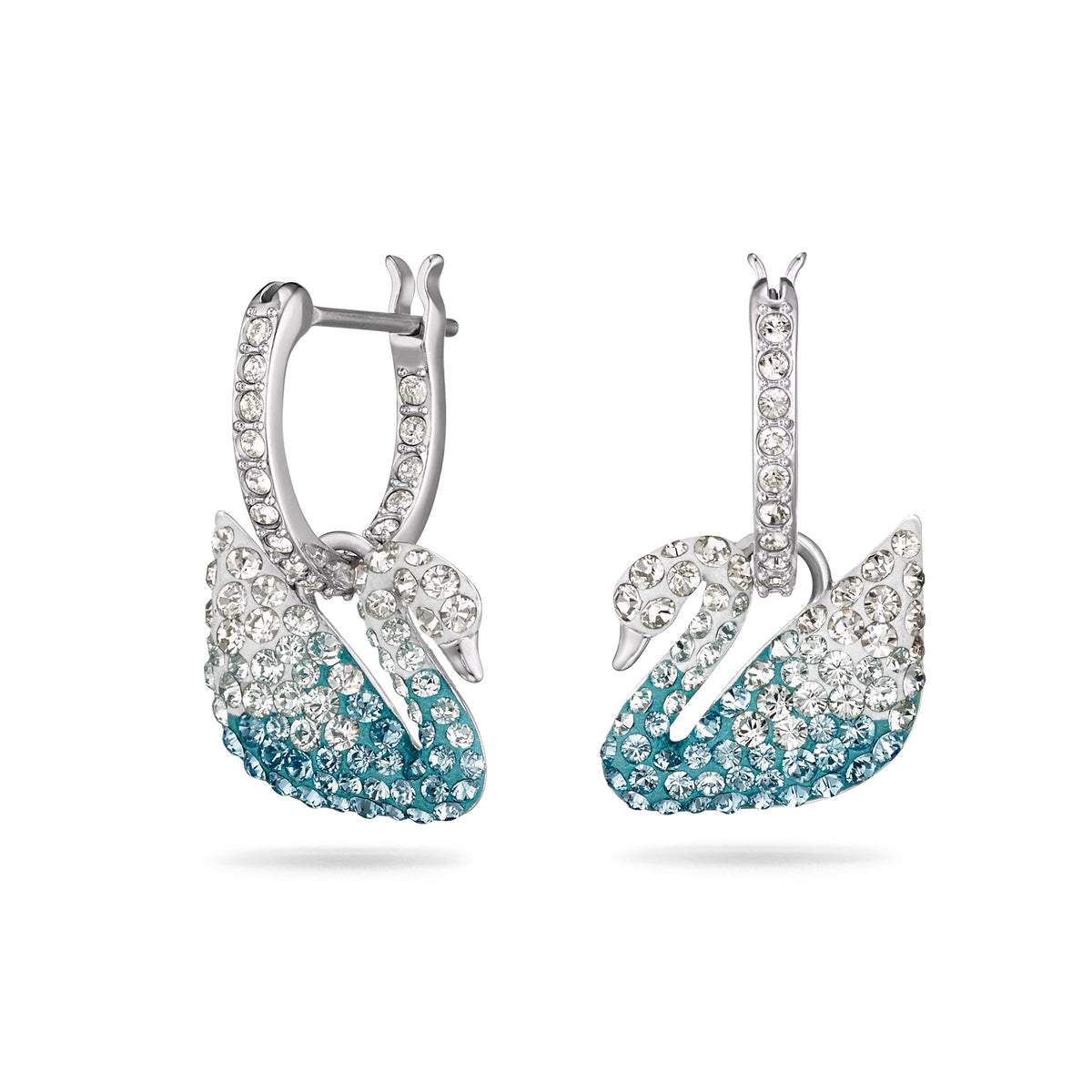 Swarovski Iconic Swan hoop earrings, Swan, Blue, Rhodium plated