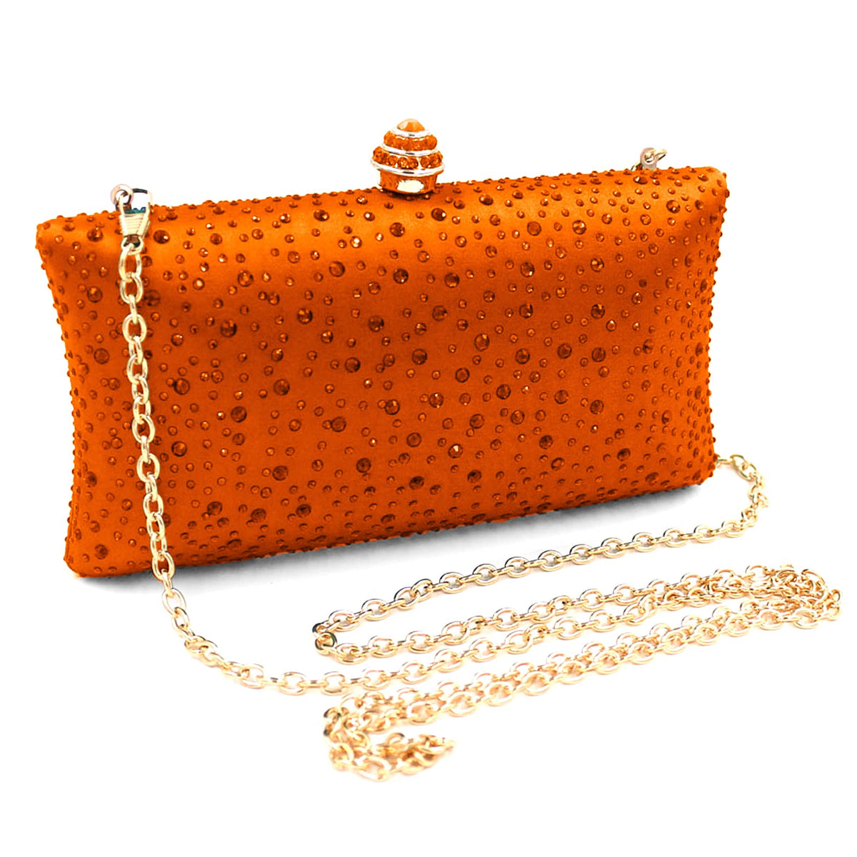Simcat Women Handbags Rhinestone Evening Bags Party Purse Prom Wedding Bride Crystal Party Clutches Bag with Chain (Orange)