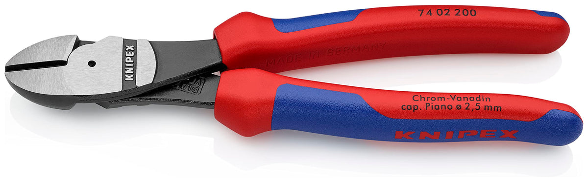 KNIPEX 74 02 200 SB High Leverage Diagonal Cutters 7, 87" with Soft Handle In Blister Packaging, Multi-component Grips, Blue/Red