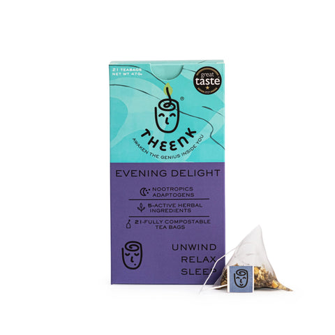 THEENK TEA - Brain Boosting Mixed Selection Herbal Tea, Improves Focus, Concentration, and Memory with Natural Nootropics, Adaptogens (Evening Delight)