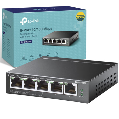 TP-Link PoE Switch 10/100Mbps ports, 4 PoE+ ports up to 30 W for each PoE port and 67 W for all PoE ports, Metal Casing, Plug and Play, Ideal for IP Surveillance and Access Point (TL-SF1005P)