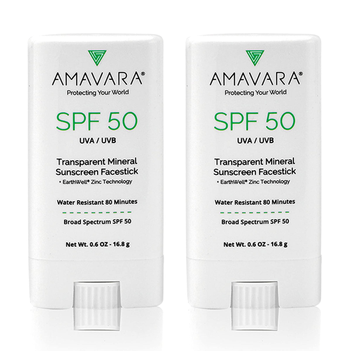 Amavara Mineral Clear Sunscreen Face Stick SPF 50, Sheer Reef Safe Sunblock, Zinc Oxide Based Waterproof Sun Screen, Broad Spectrum, Safe for Kids and Sensitive Skin, Vegan, Cruelty Free, 0.6oz 2-Pack
