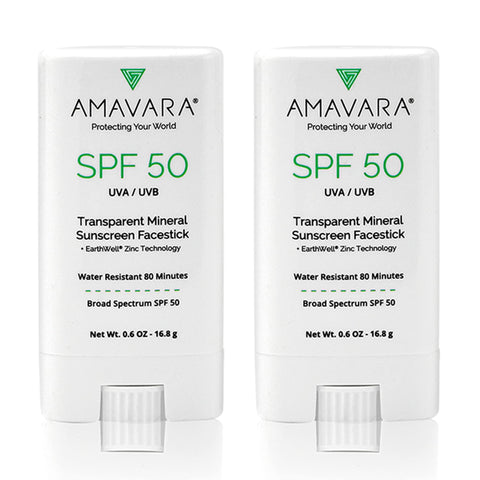 Amavara Mineral Clear Sunscreen Face Stick SPF 50, Sheer Reef Safe Sunblock, Zinc Oxide Based Waterproof Sun Screen, Broad Spectrum, Safe for Kids and Sensitive Skin, Vegan, Cruelty Free, 0.6oz 2-Pack