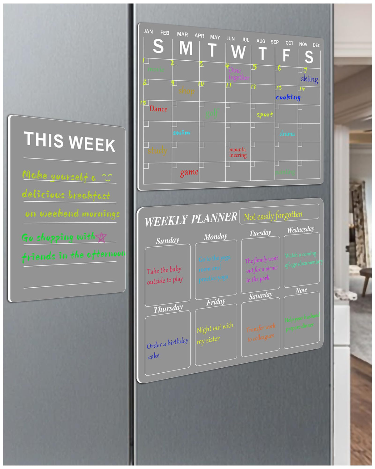 VANGAY Stick-on Fridge Calendar, Dry Erase Calendar, Clear, Non-Magnetic Whiteboard Sticker Calendar for Wall, Kitchen, Office, School