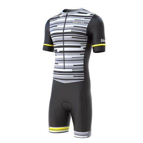 Men's Cycling Skinsuit Gel Padded One Piece Trisuit Bike Top Short Sublimated Unique Design Bib Shorts (Black/Grey, XL)