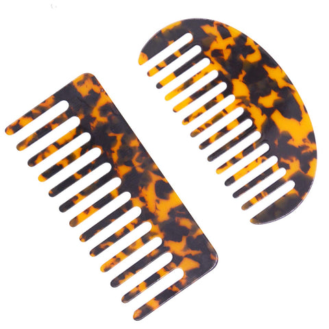 2 Pack Large Wide Tooth Tortoise Shell Comb Hair Detangling Comb, French Hair Comb Wide Teeth Pocket Comb for Thick Curly Wavy Hair (Style-A)