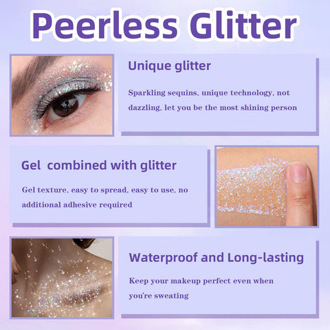 HOSAILY Face Body Glitter Gel Holographic Chameleon Mermaid Sequins Liquid Glitter for Hair Eye Lip Nail Long Lasting Color Shifting Metallic Sparkling Glitter Makeup Festival Party Accessories 01#