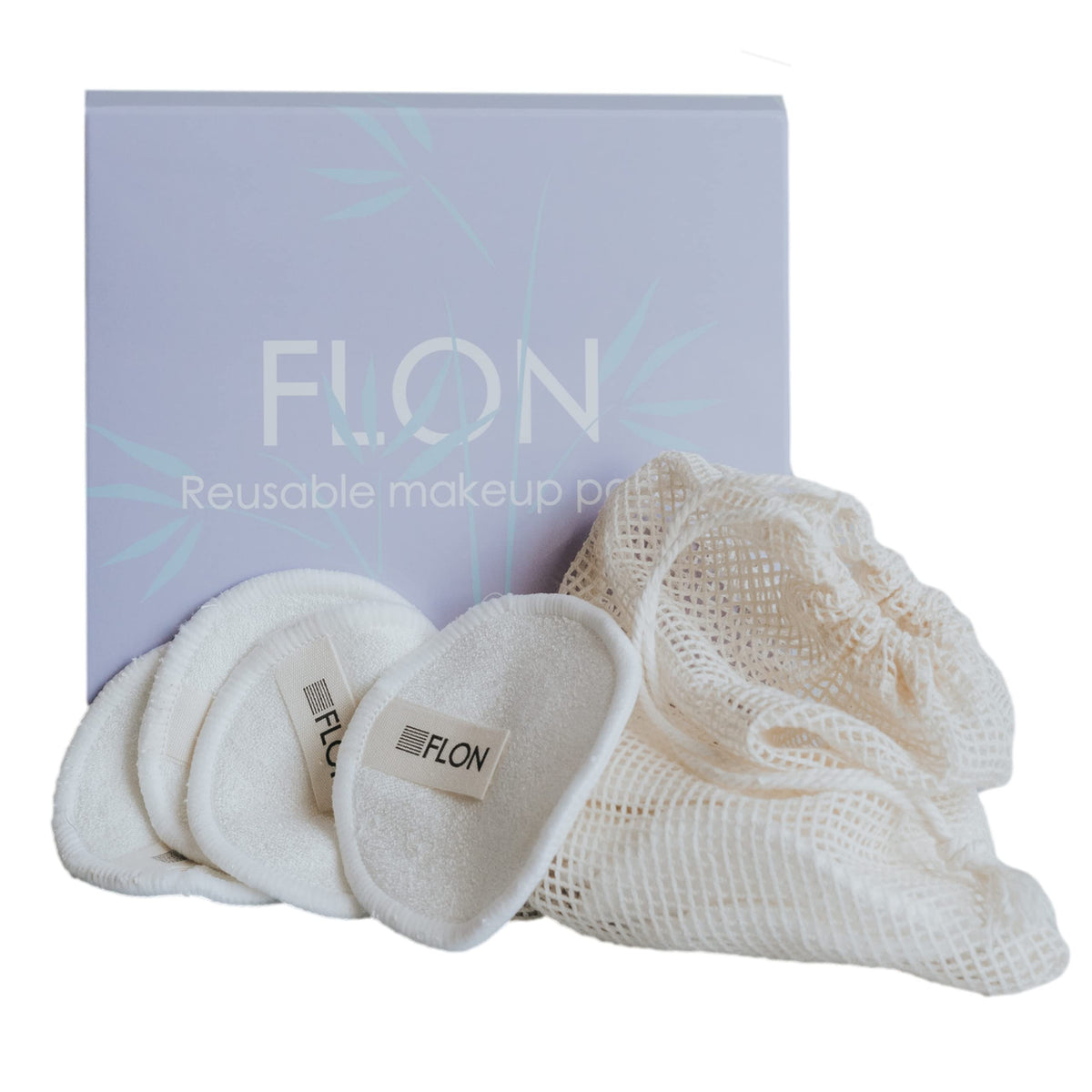 FLON Reusable Makeup Remover Pads X 12 Pcs Made of Ecofriendly Bamboo Cotton Fiber | Includes Mesh Laundry Bag|Zero Waste Natural Washable Facial Cleansing Wipes Gift Set Pack
