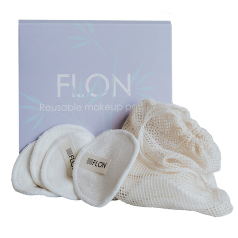 FLON Reusable Makeup Remover Pads X 12 Pcs Made of Ecofriendly Bamboo Cotton Fiber | Includes Mesh Laundry Bag|Zero Waste Natural Washable Facial Cleansing Wipes Gift Set Pack
