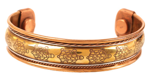 Touchstone handcrafted magnetic copper bracelet. Hand forged with solid and high gauge Tibetan style engraved cuff pure copper jewelry for women men. Tortoise Inspired