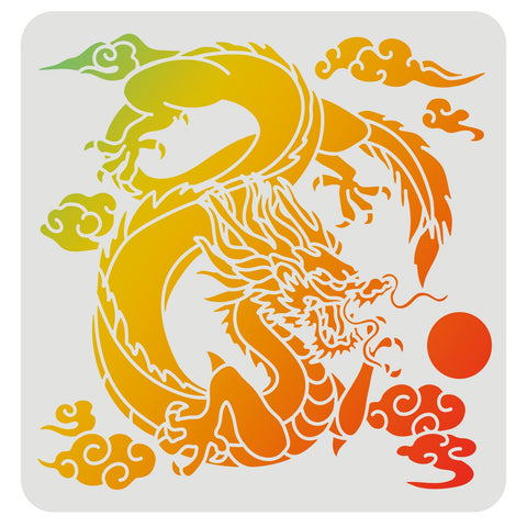 FINGERINSPIRE Dragon Stencil 11.8x11.8inch Reusable Asian Oriental Dragon Stencil Chinese Dragon Stencil Animal Dragon Stencil for Painting on Wood, Tile, Paper, Fabric, Floor and Wall