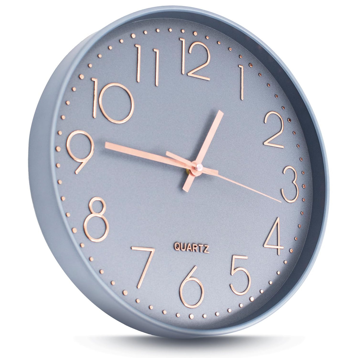 Joejis 30cm Kitchen Wall Clocks, Silent Wall Clock Non-Ticking Sweep Mechanism - Modern Quartz Design Decorative Bathroom Living Room Hallway - Grey and Rose Gold