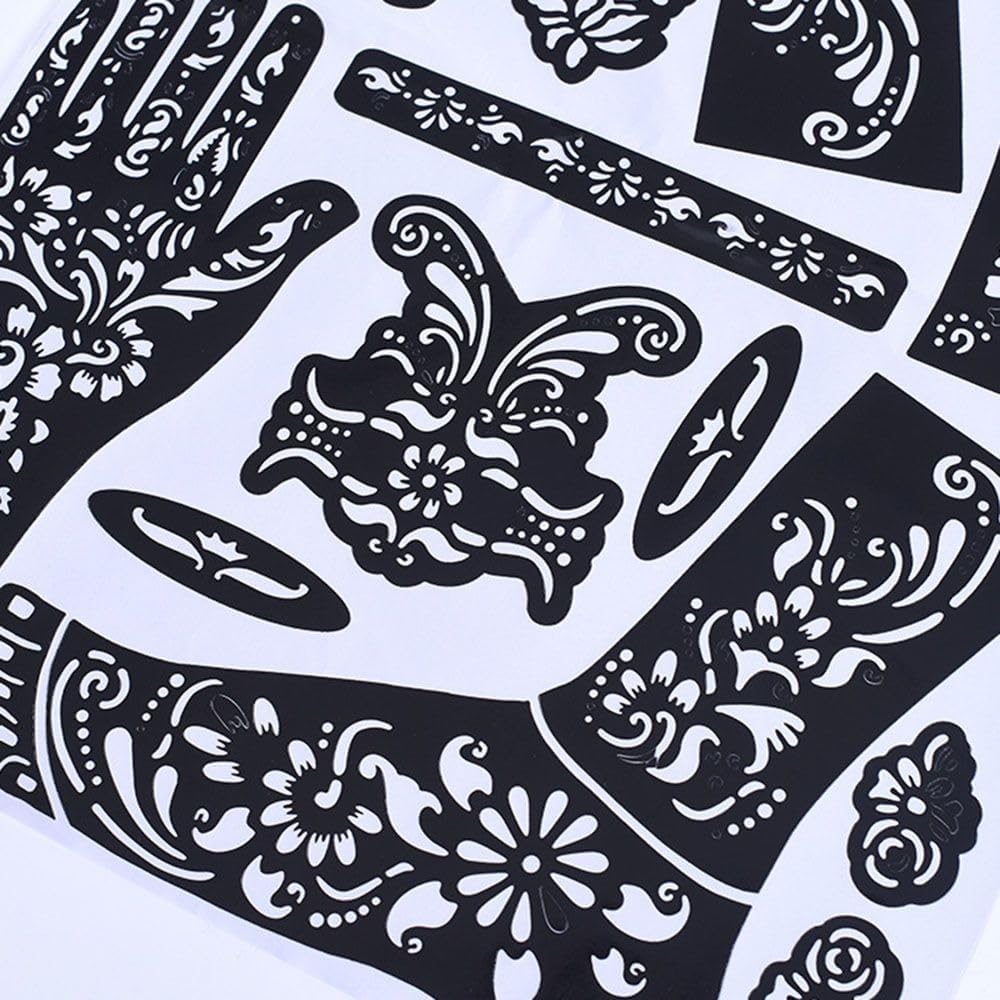Black Henna Tattoo Kit Stencils, Temporary Reusable Unisex Tattoo Sets Indian Arabian Temporary Tattoo Templates Kit for Body Art Paint Temporary Tattoos Makeup, Temporary Tattoos, Body