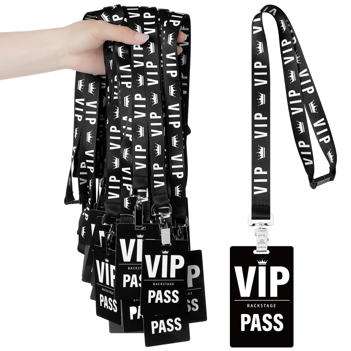PerKoop 25 Sets VIP Badge Lanyards with Plastic VIP Pass Cards VIP Lanyards Black Breakaway Lanyard PVC VIP Cards for Backstage Concert Event Party Birthday Organizer