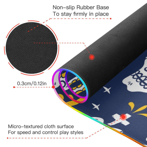 Dead Day Sugar Skull Halloween Wireless Charging Mouse Pad for Mobile Phone Extra Large Gaming Mousepad with 13 Lighting Modes Extended Desk Mat for MacBook PC Laptop Desk Office Home Gaming