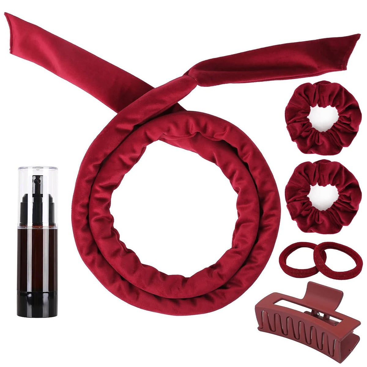 Heatless Curlers Headband, Velour Heatless Curls, Soft and Comfortable Heatless Hair Curlers, Hair Curlers No Heat for Short & Long Hair (Wine, 7Pcs)