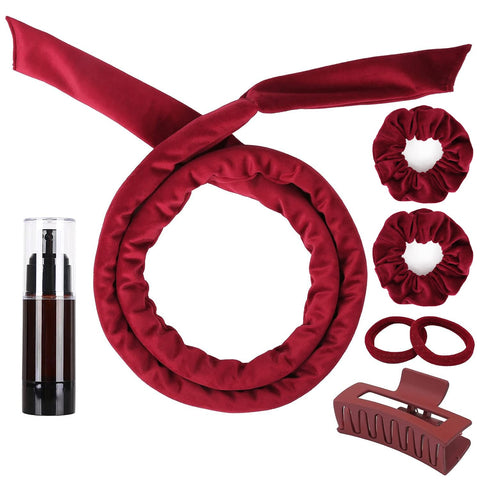 Heatless Curlers Headband, Velour Heatless Curls, Soft and Comfortable Heatless Hair Curlers, Hair Curlers No Heat for Short & Long Hair (Wine, 7Pcs)