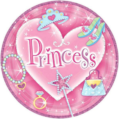 Amscan Sparkling Princess Round Birthday Party Lunch Paper Plates Disposable Tableware (8 Pack), 9", Pink