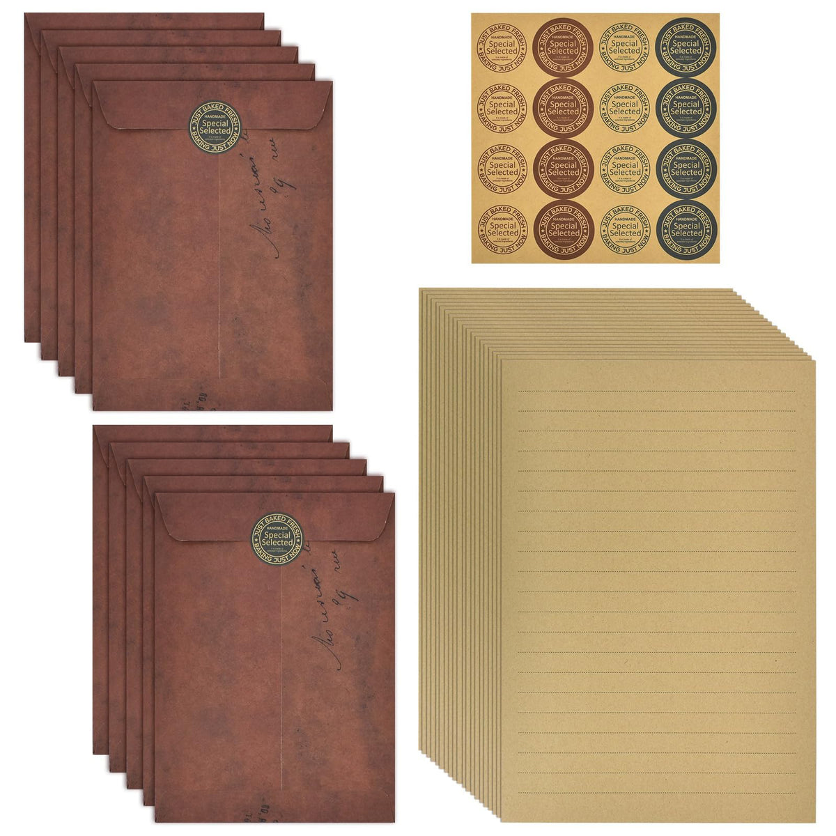 Vintage Envelopes & Letter Paper, 32 Sheets A5 Lined Letter Paper, 10 Pcs Kraft Paper Envelopes, Round Stickers, Antique Paper Letter Envelopes for Weddings, Birthdays, Christmas