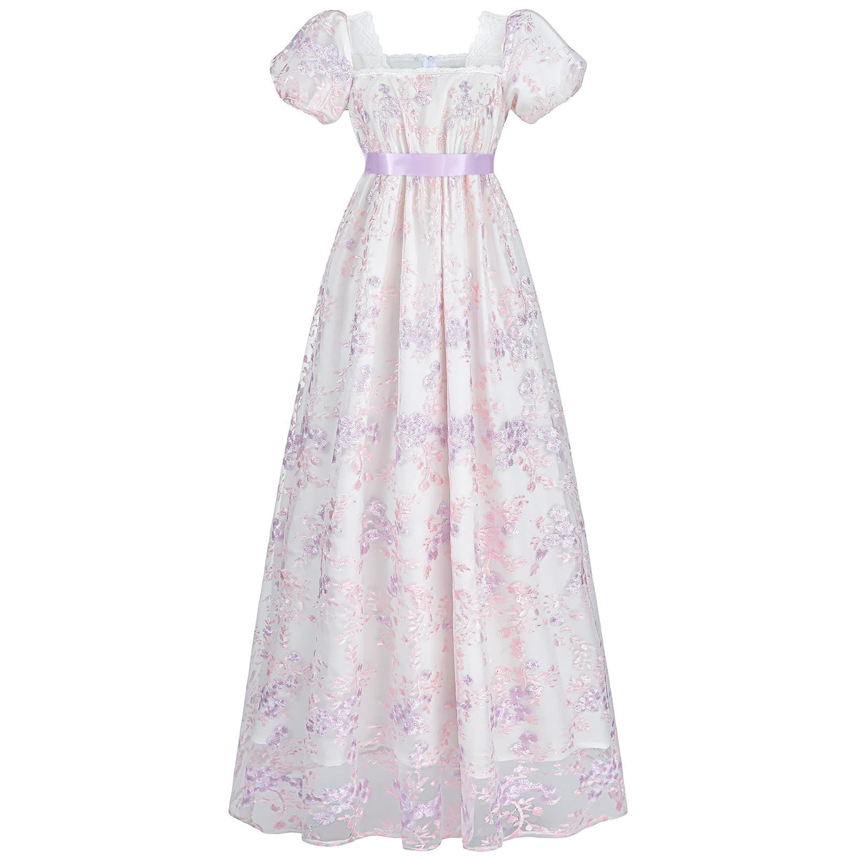 CR ROLECOS Regency Dresses for Women Victorian Dresses Long Dress Tea Party Gown Floral Purple Dress S