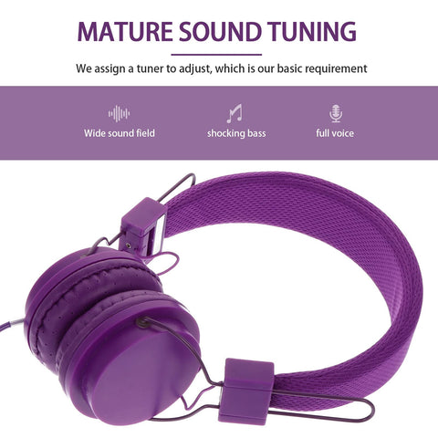 SOLUSTRE Wired Music Headset Over The Ear Headphones 3. 5mm Earphone Heavy Bass Earphone Wired Headphones for Kids Computer Gifts Game Headphone Over Ear aldult mp3 Player Purple Plastic 3D