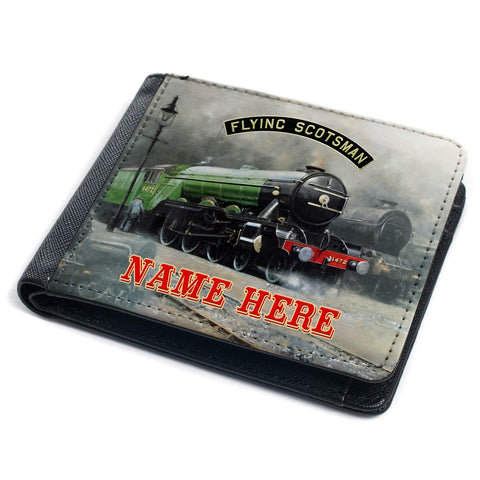 KRAFTYGIFTS Flying Scotsman Train Wallet Mens Bi-Fold Coin Card Holder Trainspotter Personalised (Flying Scotsman FST01)