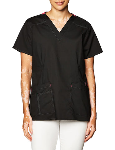 WonderWink Women's Wonderflex Verity Scrub Top, Black, XX-Small