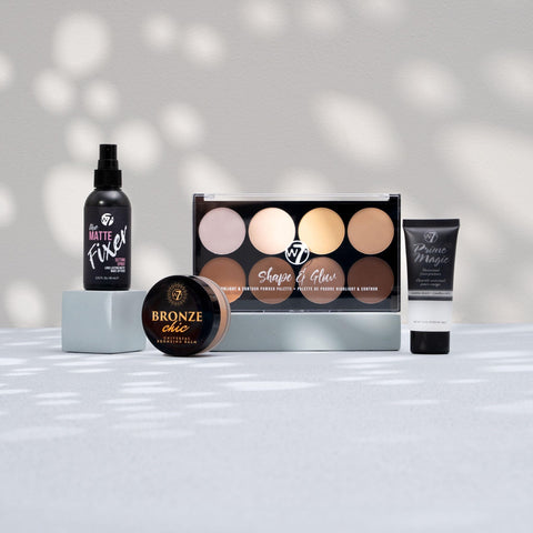 W7 Shape & Glow Makeup Set - Matte Finish - 4 Piece Set - Bronze, Contour & Secure