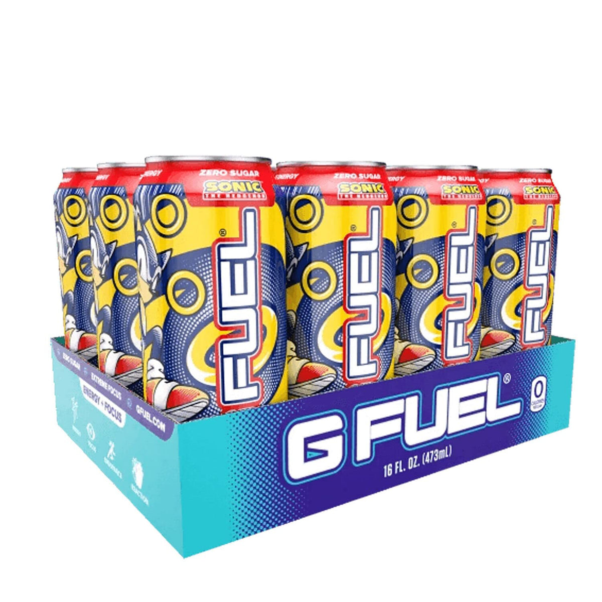 G Fuel Sonic Energy Drink, Sugar Free, Healthy Drinks, Zero Calorie, 300 mg Caffeine per Carbonated Can, Peach Ring Candy Flavor, Focus Amino, Vitamin + Antioxidants Blend - 12 Pack