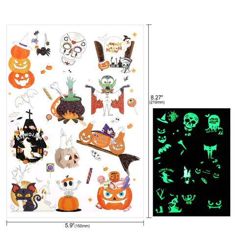 Halloween Tattoos for Kids, HOWAF Halloween Temporary Tattoo Glow in the Dark Tattoo Stickers Trick or Treat Party Bag Fillers/Halloween Decorations, Skull, Ghosts, Pumpkins, Vampire, Bats, More