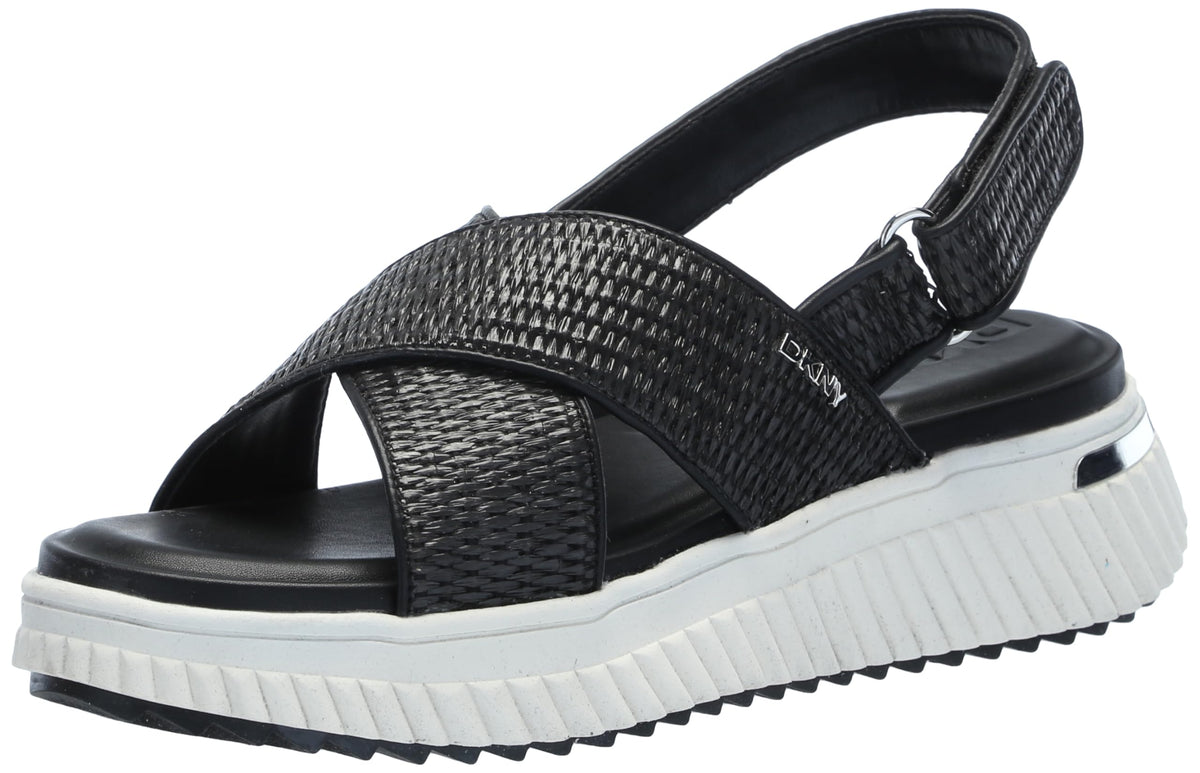 DKNY Women's Malai Woven Crisscross Slingback Platform Sandal Slide, Black, 6.5