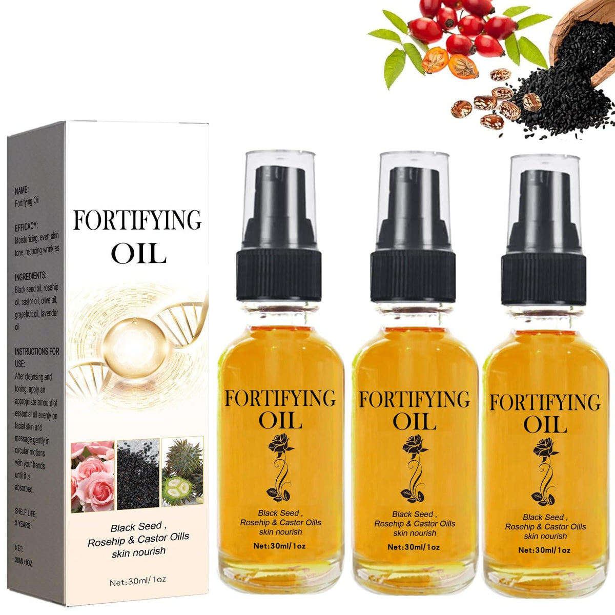 OUKPANE 3Pcs Lalena Rosehip Oil, Castor Oil Black Seed Oil Rosehip Oil Face Serum, Lilinas Castor Oil Black Seed Oil Rosehip Oil Face Serum, Natural Skincare.